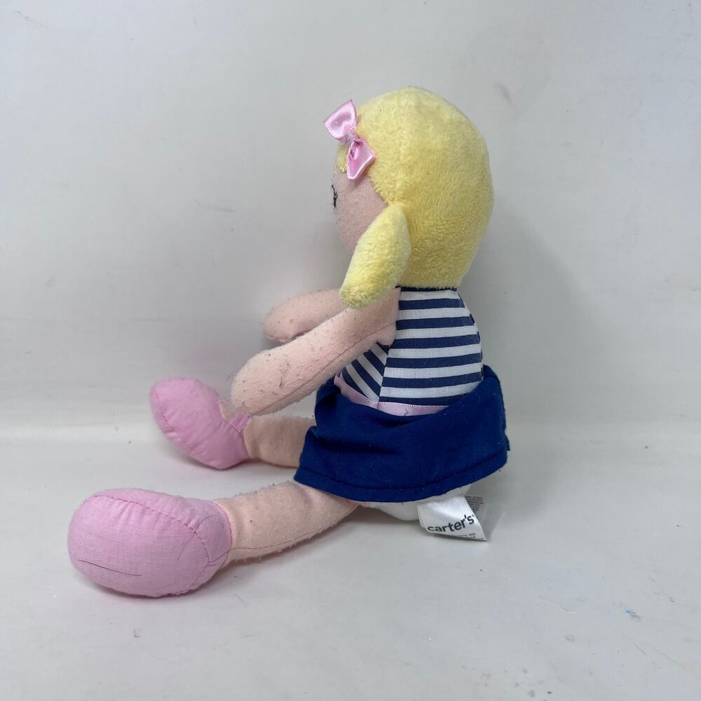 Carters Baby Doll Blonde Girl Plush Navy Blue Striped Dress 10" Lovey 67750 - Picture 2 of 5